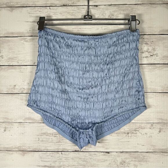 Free People Intimately Ruched Silky Shorties Short Blue Stretch Sz Small NEW - Picture 3 of 6